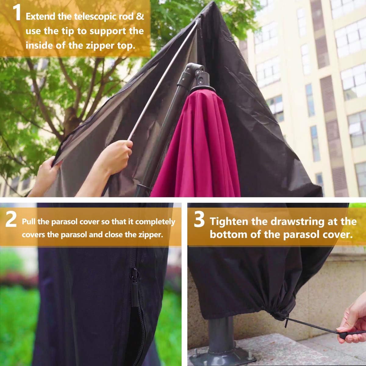 GEMITTO Patio Umbrella Cover, Waterproof Snowproof Outdoor Offset Umbrella Cover with Zipper for 9-13ft Cantilever Parasol Umbrellas, Winter Protection (420D Cantilever Umbrella Cover) : Garden & Outdoor