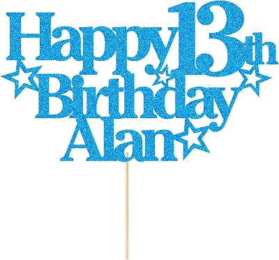 EDSG Personalised Happy Birthday Cake Topper Multicolour Glitter Blue