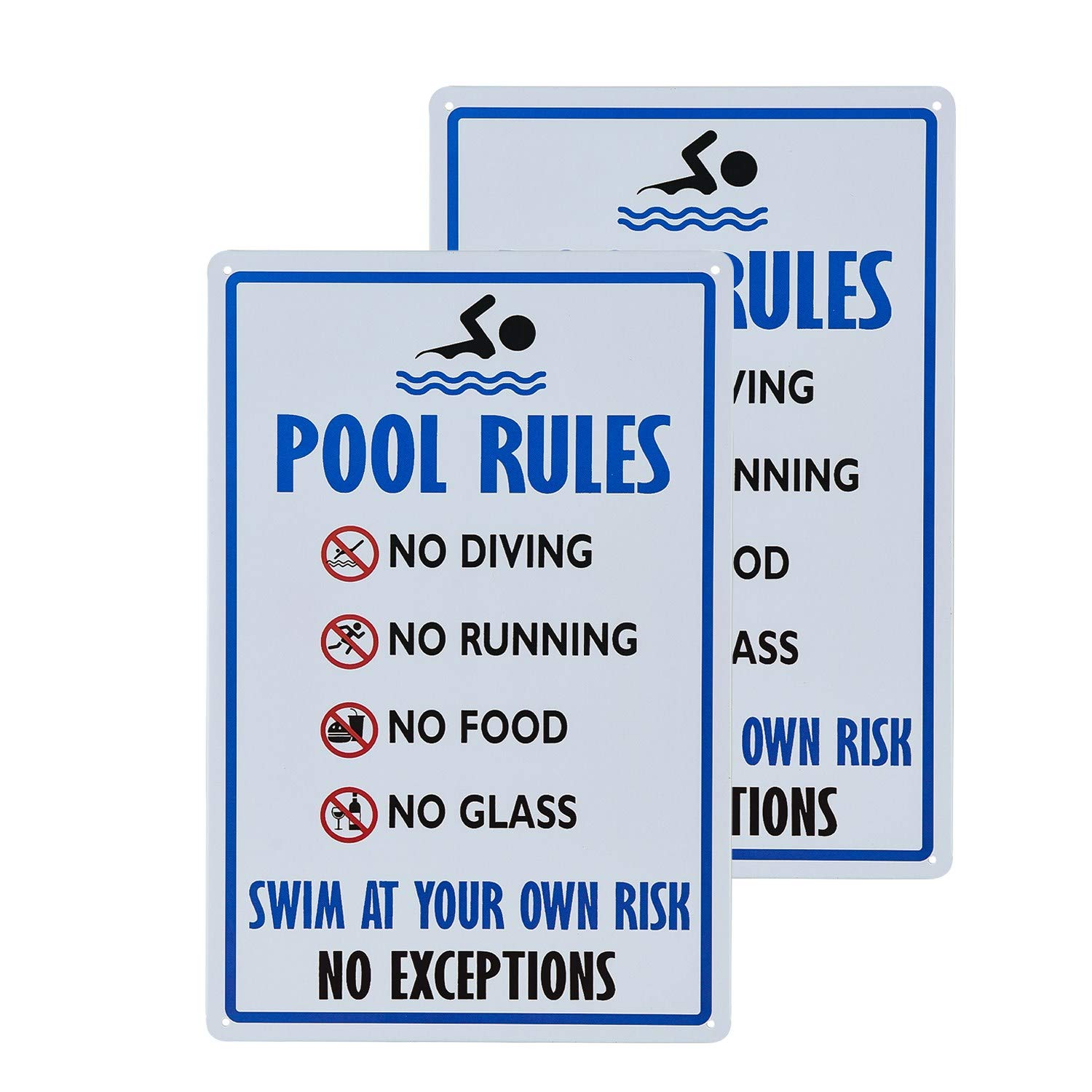 不适用 2-Pack Personalized Vintage Distressed Look Pool Rules Metal Room Sign