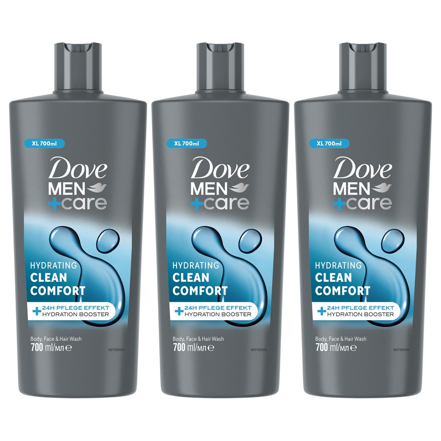 DOVE MEN + CARE 3-in-1 Body, Face & Hair Wash Hydrating Clean Comfort Provides 24-Hour Nourishment with Clean and Crisp Scent of Lemon and Cedarwood, 700ml Pack of 3