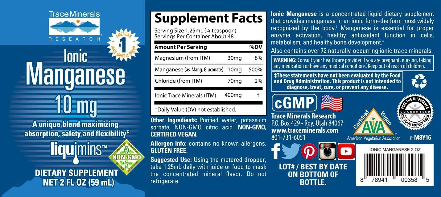 Trace Minerals Liquid Ionic Manganese 10 mg Supplement, 2 Ounce: Health & Personal Care