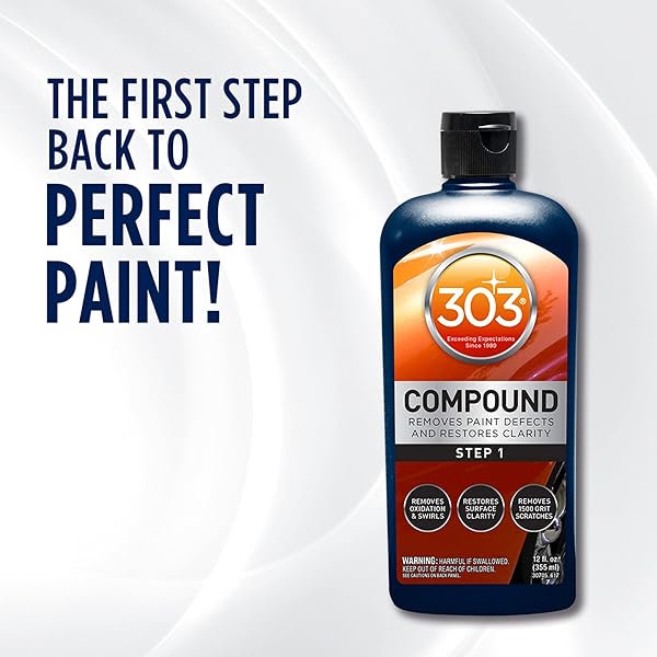 303 PRODUCTS COMPOUND – REMOVES PAINT DEFECTS AND RESTORES CLARITY – REMOVES OXIDATION AND SWIRLS – RESTORES SURFACE CLARITY – REMOVES 1500 GRIT SCRATCHES (STEP 1), 12 FL. OZ. (30705)