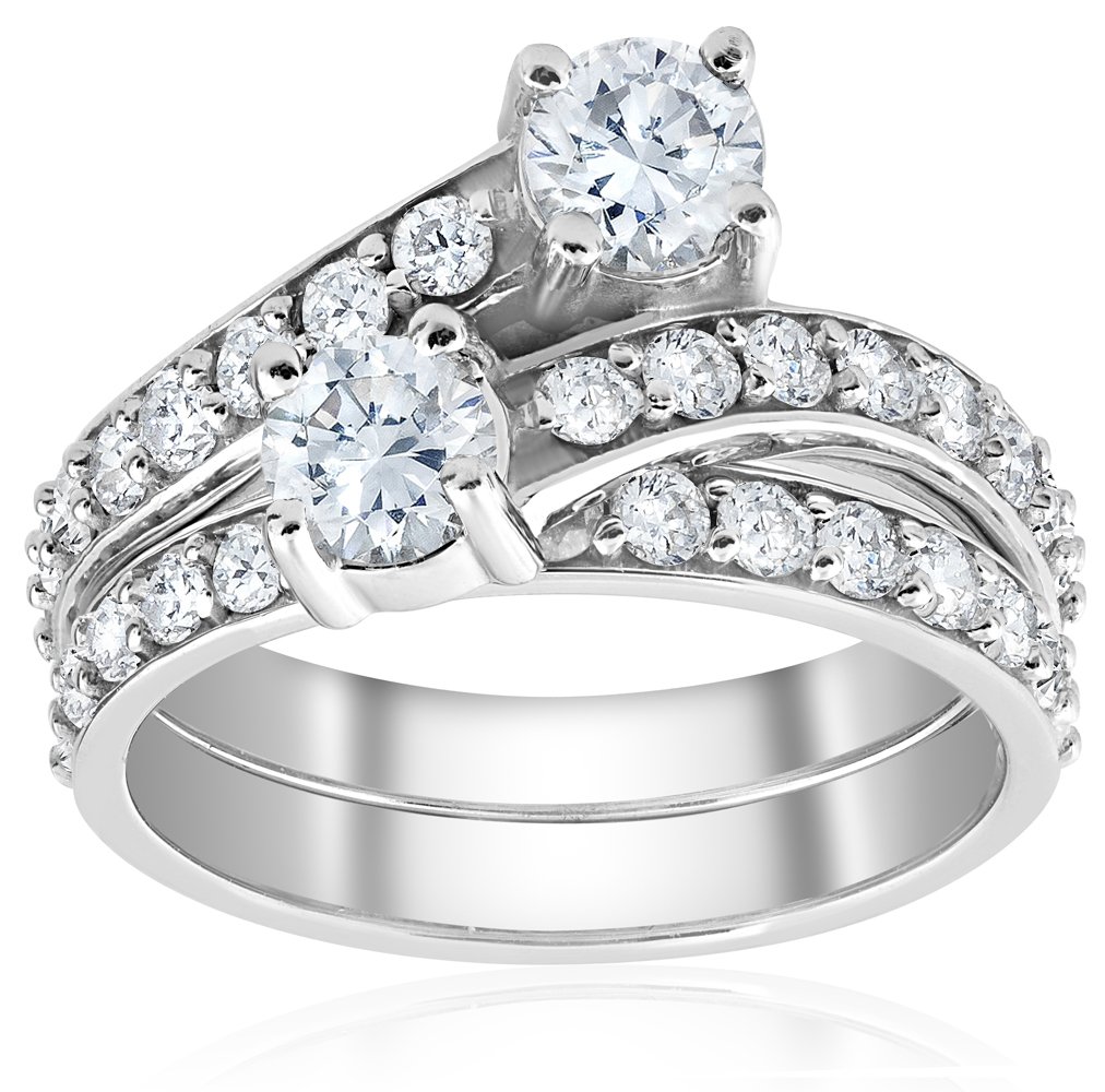 2ct Diamond Forever Two Stone Solitaire Engagement Ring Wedding Set White Gold