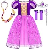 Aolliya Princess Dresses for Girls Puff Sleeve Princess Costume Purple Princess Dress Up Clothes for Halloween Cosplay Party