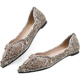 Women's Rhinestone Flats Fashion Pointed Toe Pearl Diamond Low Heel Dress Wedding Flats Work Business Casual Flats Shoes