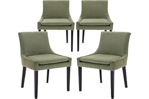 COLAMY Modern Dining Chairs Set of 4, Upholstered Corduroy Accent Side Chairs with Mid Back and Wood Legs for Living Room/Dining Room- Light Green