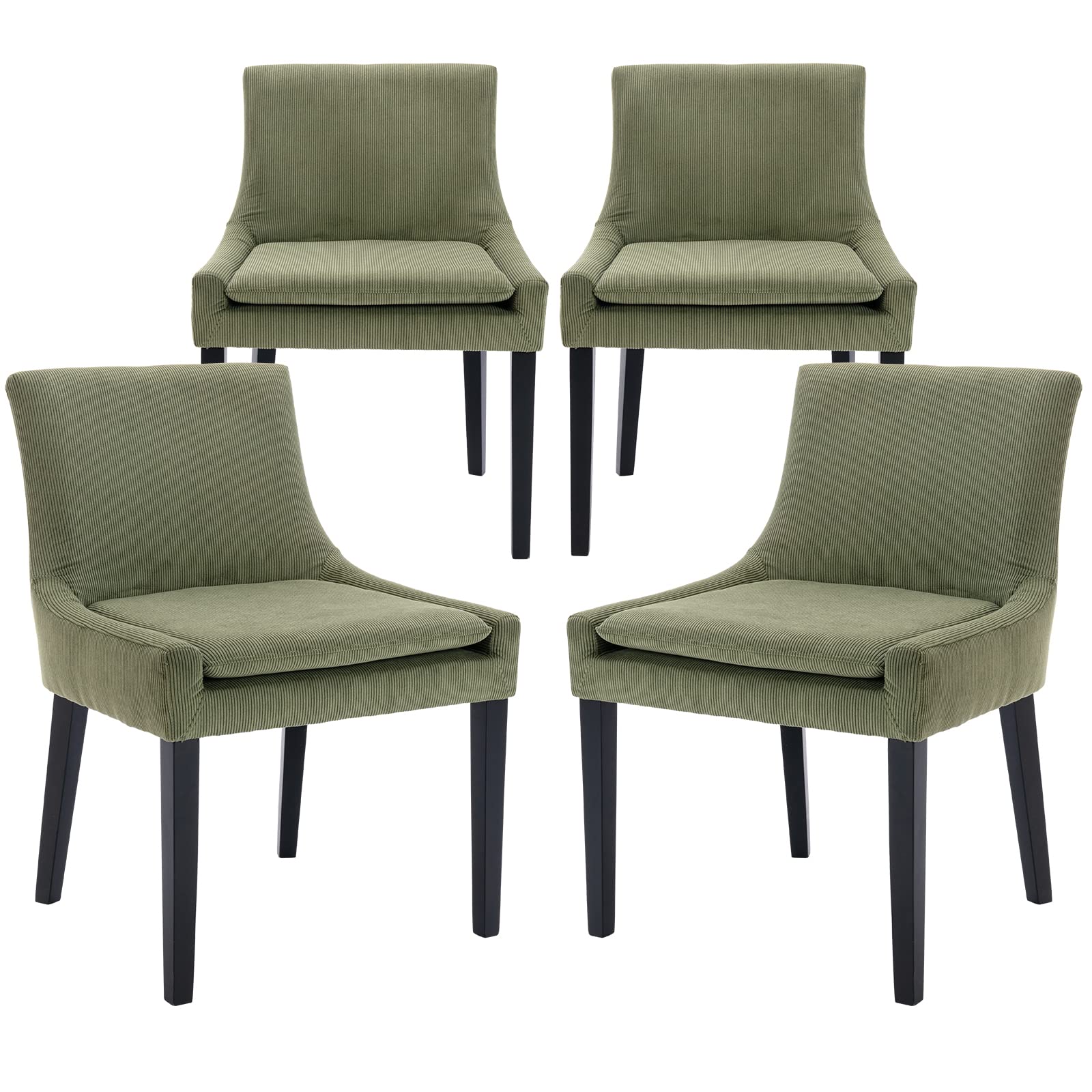 Photo 1 of * ONLY TWO * COLAMY Modern Dining Chairs Set of 4, Upholstered Corduroy Accent Side Chairs with Mid Back and Wood Legs for Living Room/Dining Room- Light Green
