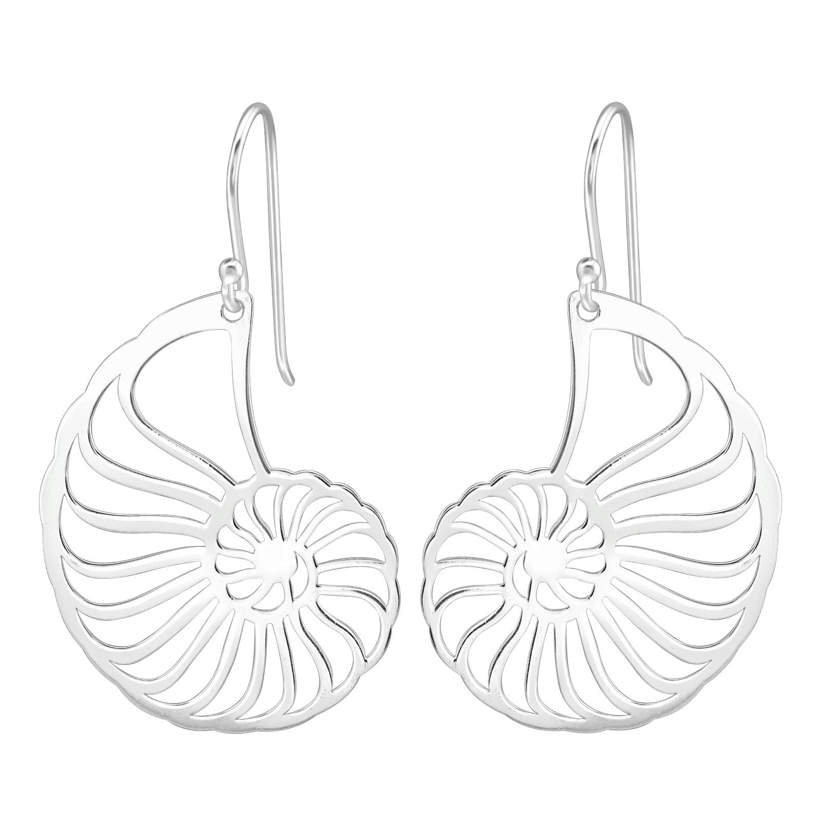 The Rose & Silver Company Women 925 Sterling Silver Laser Cut Shell Hook Earrings