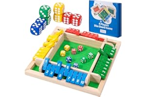 Shut The Box Dice Game,8 Dice 1-4 Players Wooden Board Table Math Skills Game with Drop it Game Instructions for Kids Adults 