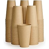 LITOPAK 100 Pack 16 oz Kraft Paper Coffee Cups for Water, Juice, and Tea, Disposable Hot Coffee Cups for Home, Restaurant, Store, and Cafe