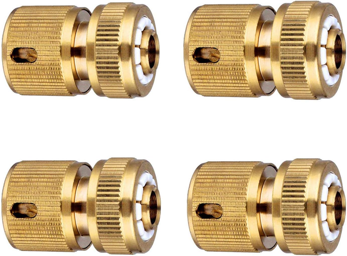 Tesmotor 4Pack Brass Hose Connector - 1/2 inch (DN15, OD 16mm) Quick Connect Fittings for Garden Hose, Gold