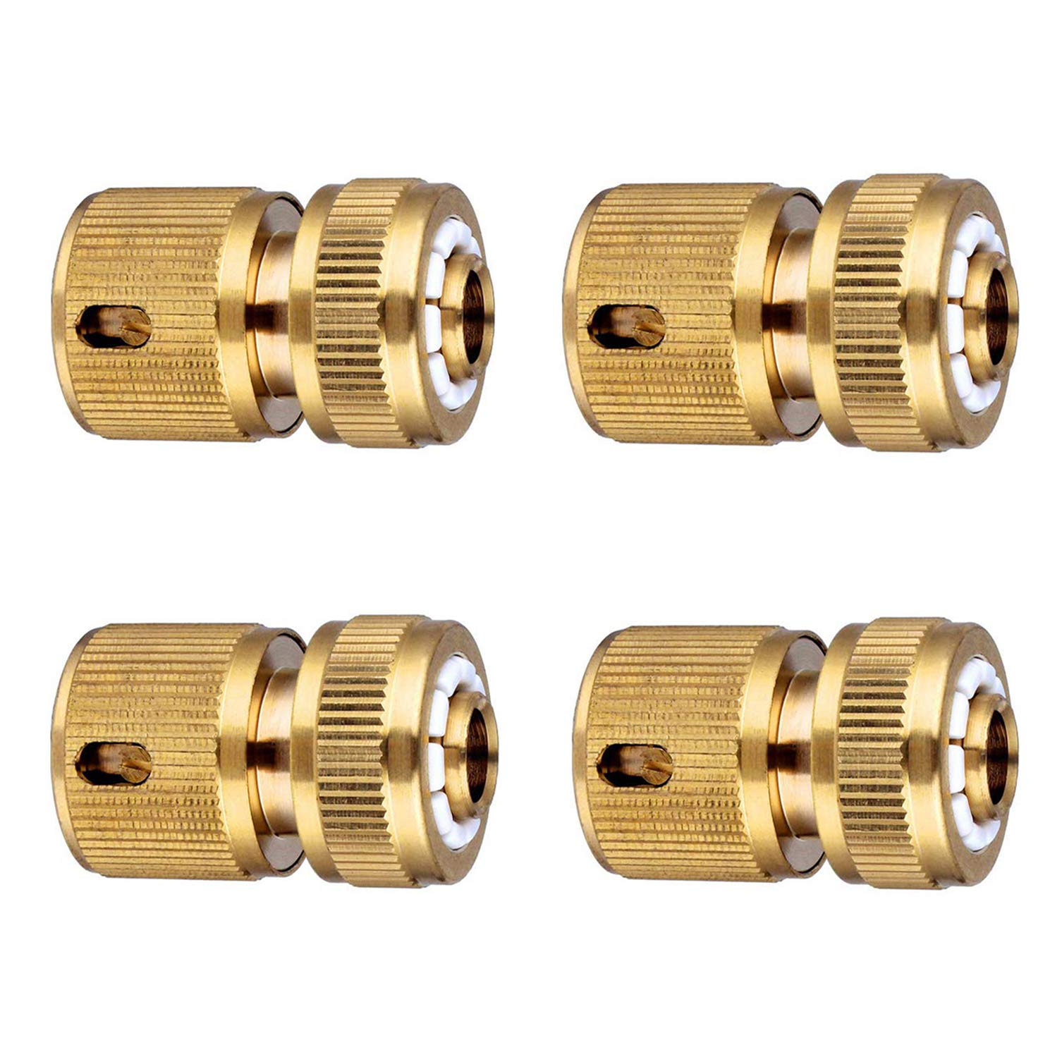 Tesmotor 4Pack Brass Hose Connector - 1/2 inch (DN15, OD 16mm) Quick Connect Fittings for Garden Hose