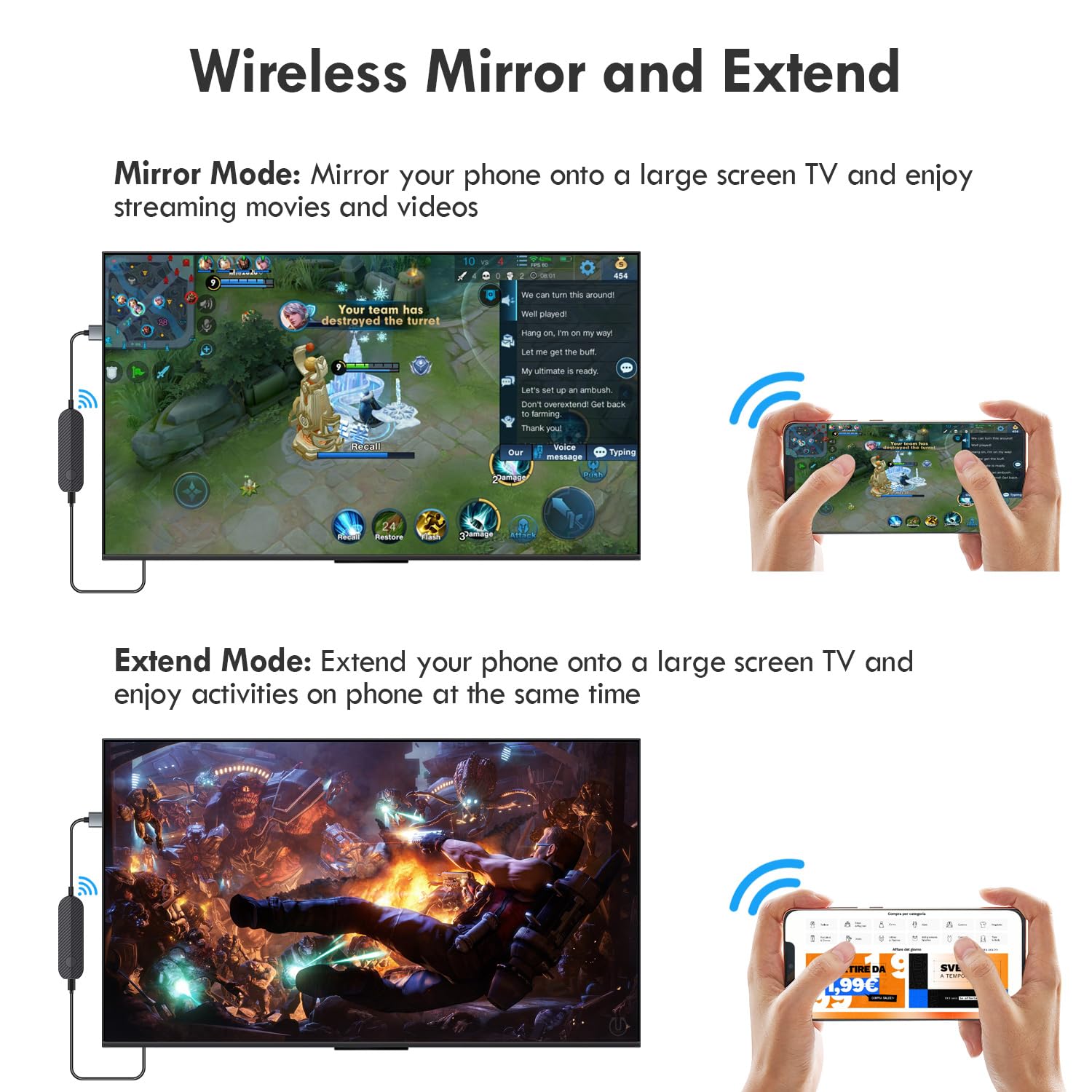 4K 1080P Wireless HDMI Display Adapter, WiFi Streaming Movies, Shows Receiver for i-Phone, i-Pad, Android, Tablet, Laptop, Window to HDTV/Monitor/Projector, Compatible Miracast, Air Play, DLNA