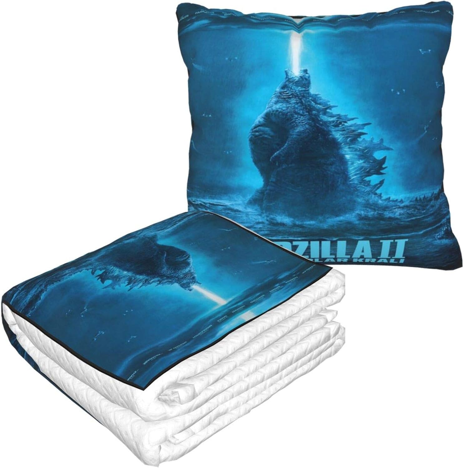 Xiongminqing Godzilla King of The Monsters Blanket and Pillow Premium Soft 2-in-1 Aircraft Blanket, Suitable for Traveling Home