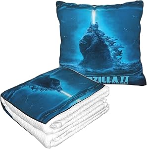 Xiongminqing Godzilla King of The Monsters Blanket and Pillow Premium Soft 2-in-1 Aircraft Blanket, Suitable for Traveling Home