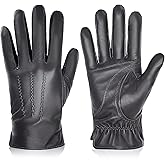 BISON DENIM Winter Genuine Sheepskin Leather Gloves for Men, Touchscreen Texting Warm Cashmere Lined Gloves for Driving