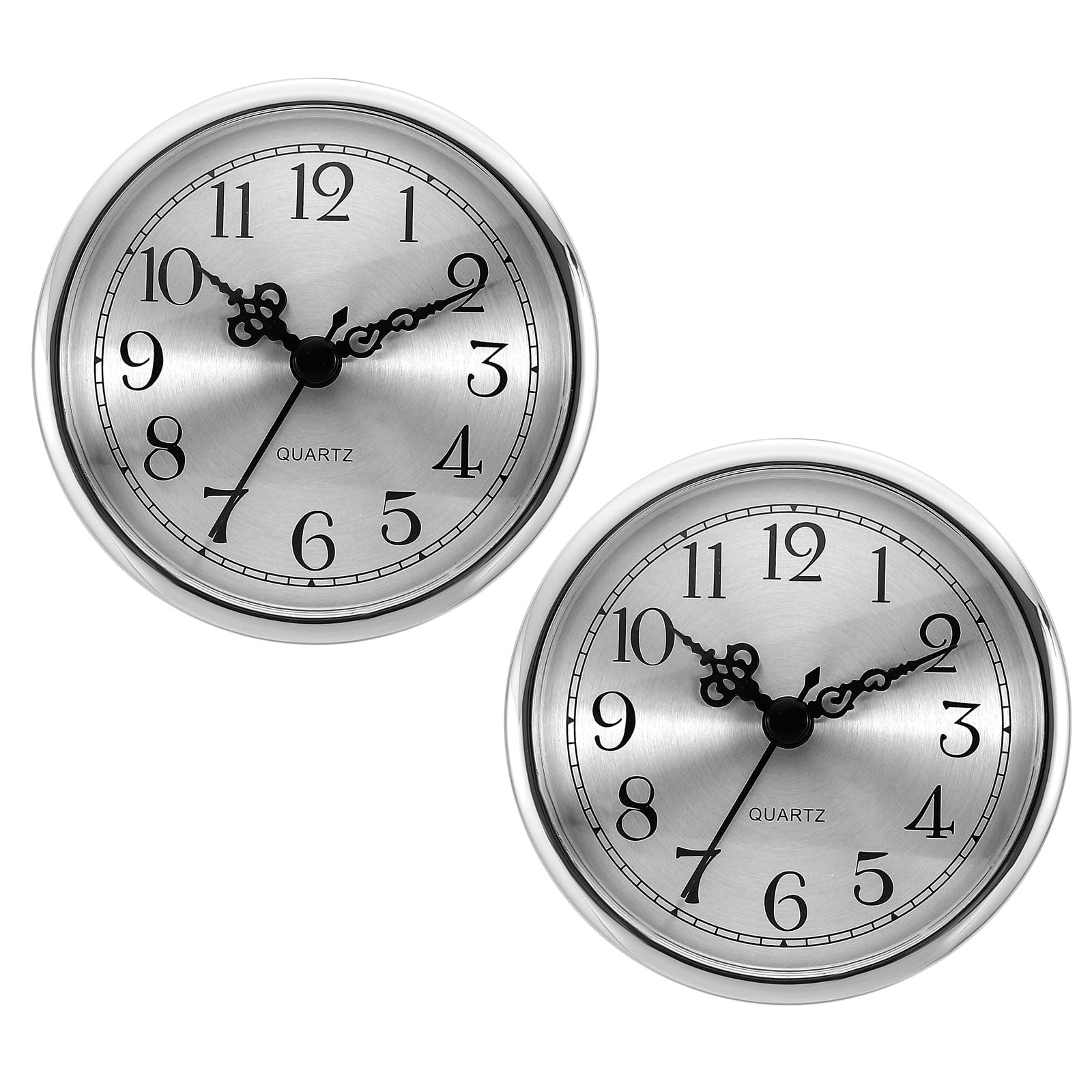 PATIKIL 3.5" 90mm Quartz Clock Insert, 2 Pcs Round Quartz Movement Miniature Clock Mini Arabic Numeral Clock Fit 78mm/3.1" Diameter Hole for Replacement Home, Silver Tone, Style 2