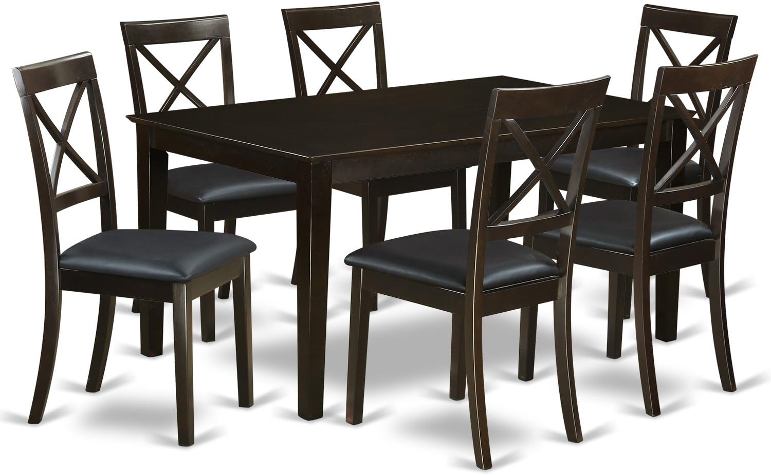Amazon Com East West Furniture Small Dining Table Set 7 Pc Faux Leather Kitchen Dining Chairs Seat Cappuccino Finish Dining Room Table And Structure Furniture Decor