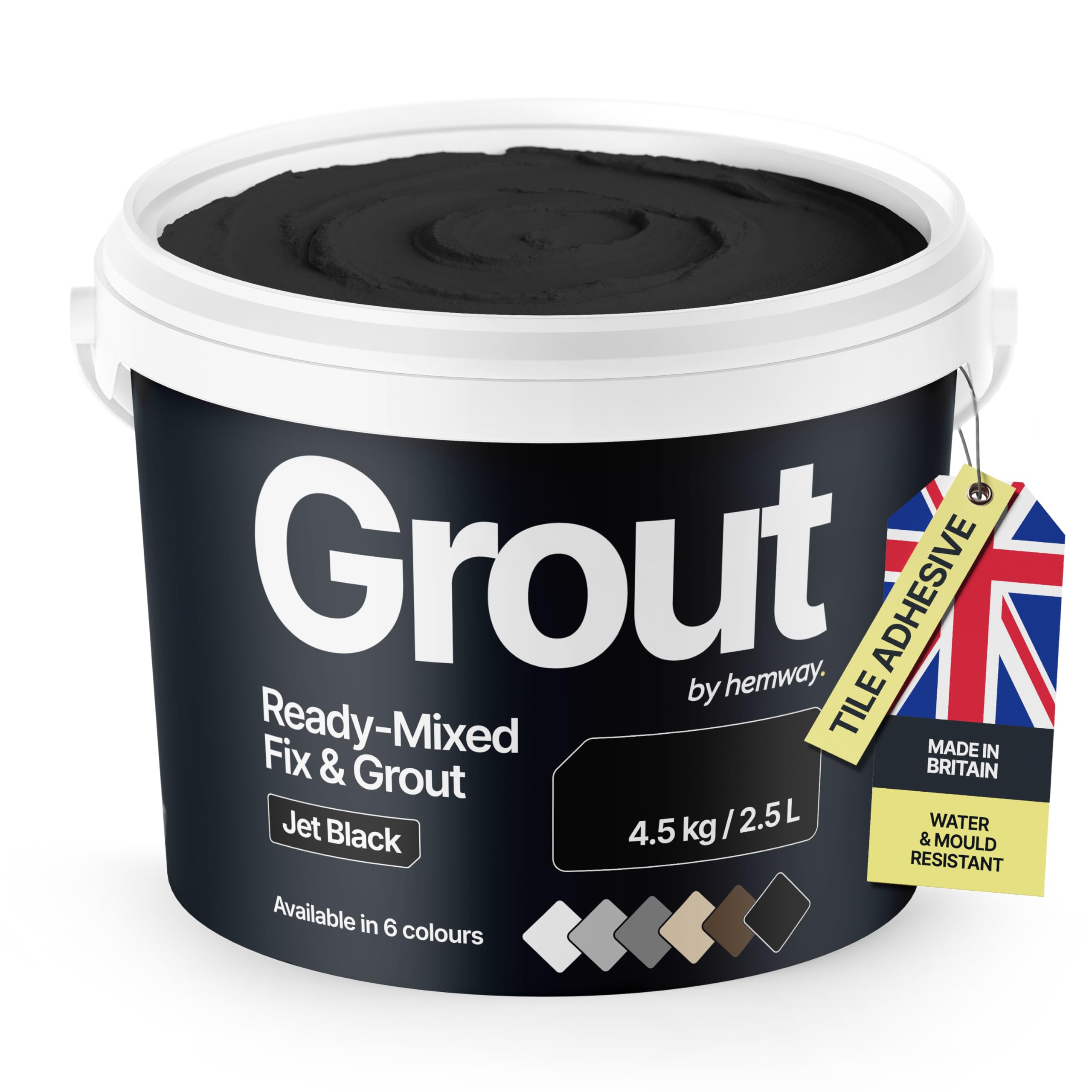 Jet Black Ready Mixed Grout & Fix | Wall & Tile Adhesive 4.5kg / 2.5L | Water-Resistant, Anti-Mould, Easy to Use & Fast-Drying | Suitable as Kitchen, Bathroom Tile Grout - Jet Black Grout