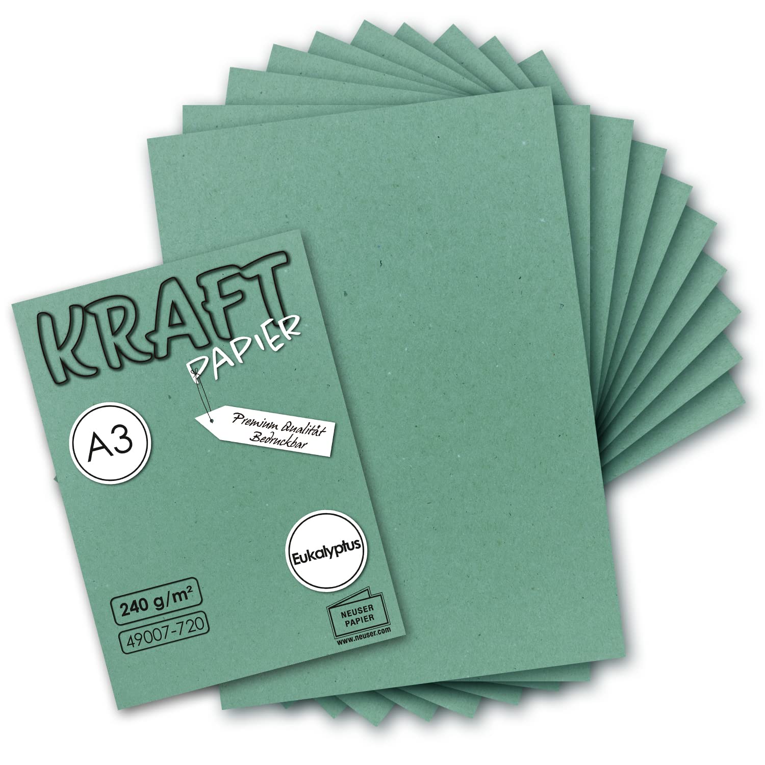 Gustav Neuser Vintage Kraft Paper A3 29.7 x 42 cm 240 g/m² Natural Recycled Card 100% Eco Friendly Pack of 50 Sheets
