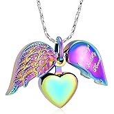 Imrsanl Cremation Jewelry for Ashes Heart Urn Necklace Pendants Ashes for Women Men Family Keepsake Memorial Angel Wing with Charm Heart for Loved Ones