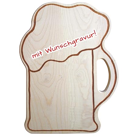 Personalisiertes Brotzeitbrett mit Gravur - Name oder Spruch - witzige Geschenkidee in Bierkrug Form aus Holz, Verschiedene G