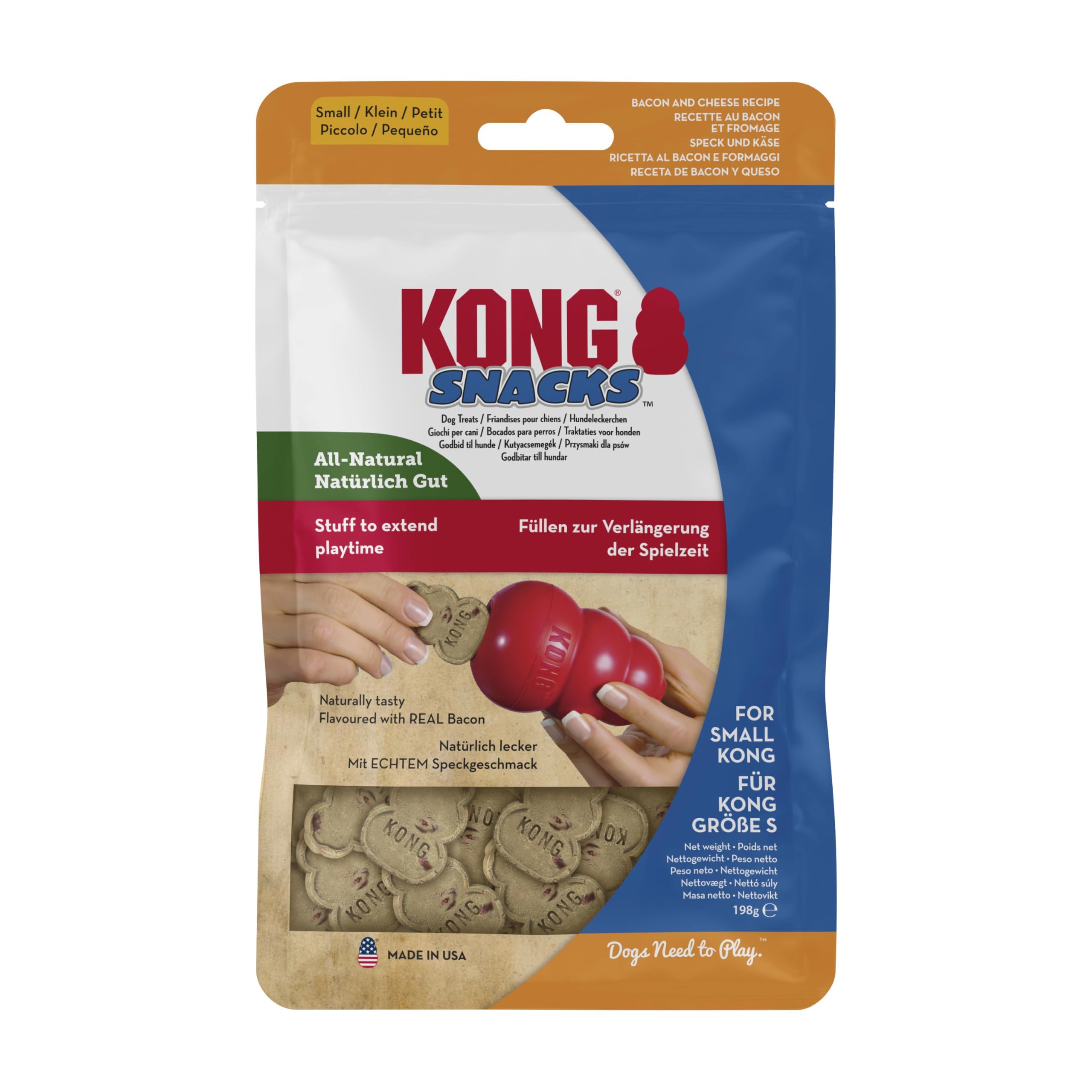 KONG Snacks - All Natural Dog Biscuit Treats - Bacon & Cheese Flavour, For Small-Medium KONG Toys