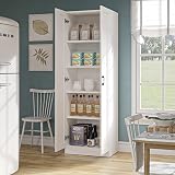 Panana White Wooden Storage Cabinet Tall Freestanding with 2 Doors view 6