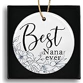 Ebroniah Best Nana Ever Gifts for Grandma,Grandma Ceramic Ornaments Gifts for Appreciation Christmas Tree Mother's Day Decor, Rustic Floral Hanging Round Holiday Ornament Keepsake Decorations 3in