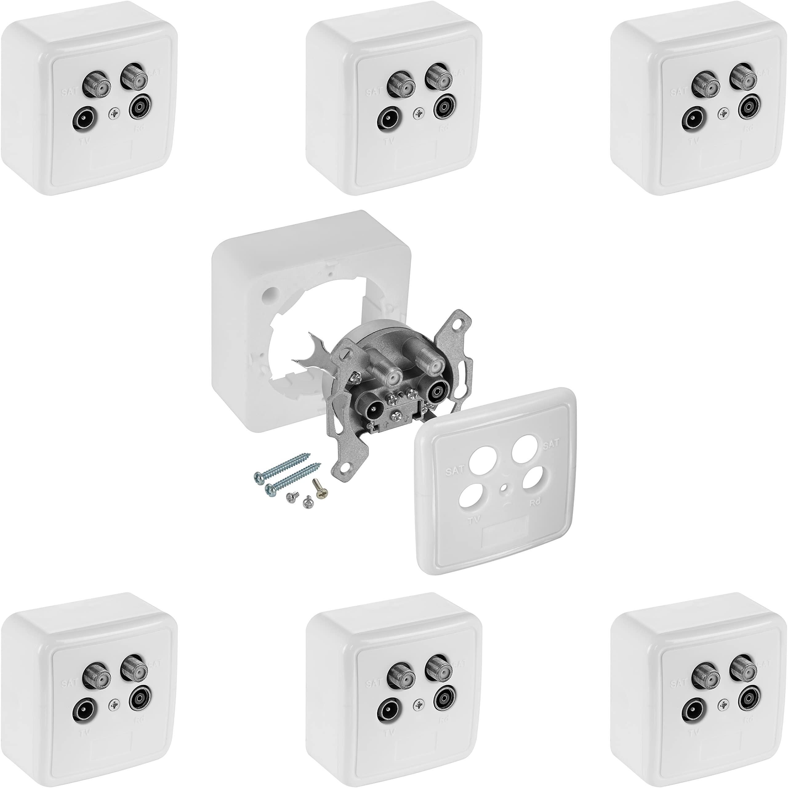 Poppstar 7x SAT socket (4-hole antenna socket), terminal socket for SAT, TV and cable connection (digital/analogue), suitable for surface mounting/flush mounting