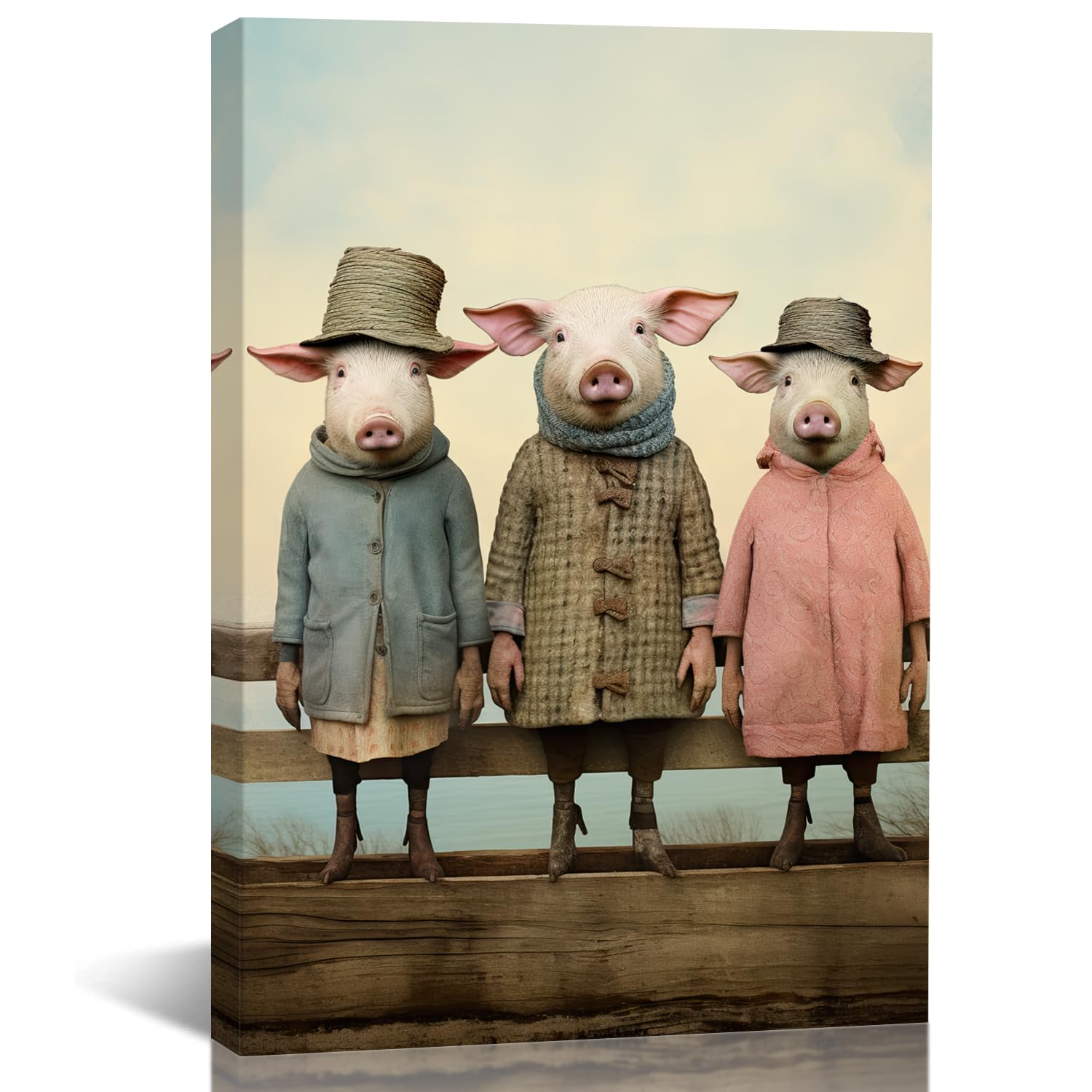 GLOKAKA Country Style Wall Art Three Gothic Pig Animal Print Painting Artwork Farmhouse Funny Pigs Rustic Wall Decor Picture for Home Bathroom Kitchen Decor