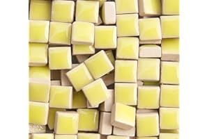 PINUO&KE 200 Pieces / 200 g Mosaic Tiles,Square Ceramic Mosaic Mosaic Glass Pieces Bulk Square 1x1 cm Mosaic Tiles for Home Decoration or DIY Crafts - Light Yellow