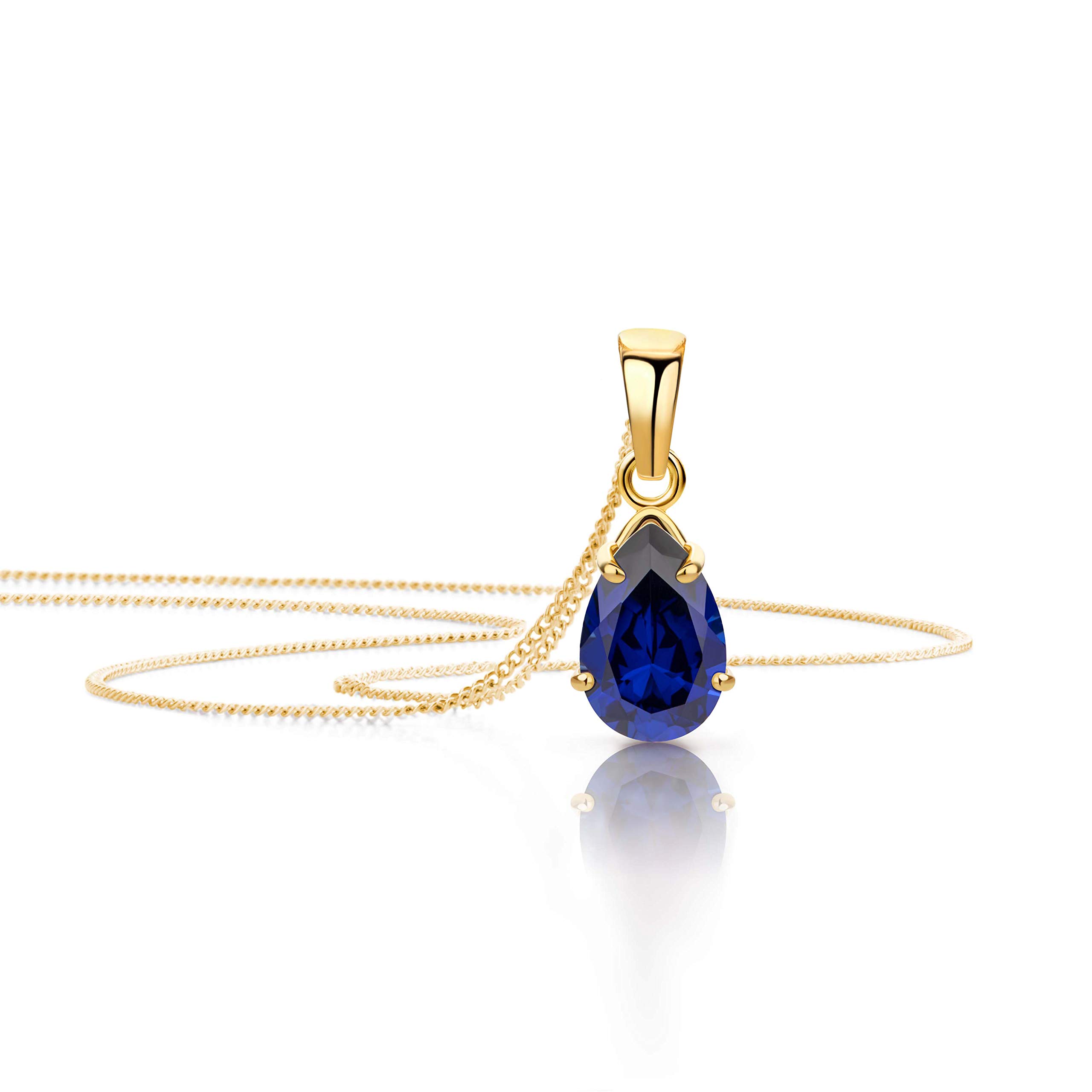 OROVI Pear-Shaped Yellow Gold Necklace for Women with a Sapphire in 9 Carat Gold, Hypoallergenic Necklace - Handmade pendants with jewellery box - Made in Italy