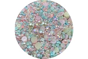 HONKOOLLY Mix Flatback Pearls and Rhinestone,60g Resin Rhinestones Half Round Pearls for Crafts 3mm-10mm AB Color Half Pearl Flatback Rhinestone for Nail Face Art,Bottles (Light Pink Blue Series)