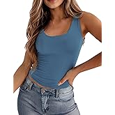 Zeagoo Women's Double Lined Square Neck Tank Top Sleeveless Basic Crop Tops Trendy Going Out Tops