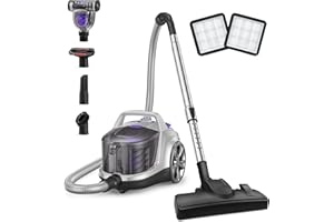 HAWKAM Canister Vacuum Cleaner, 1200W Bagless Vacuum Cleaner for Home Pets, Lightweight Powerful Vacuum Cleaners, 3.7QT Capacity, 5 Tools, 3 HEPA Filter Set, Vacuum for Hard Floors, Pet Hair, Carpet