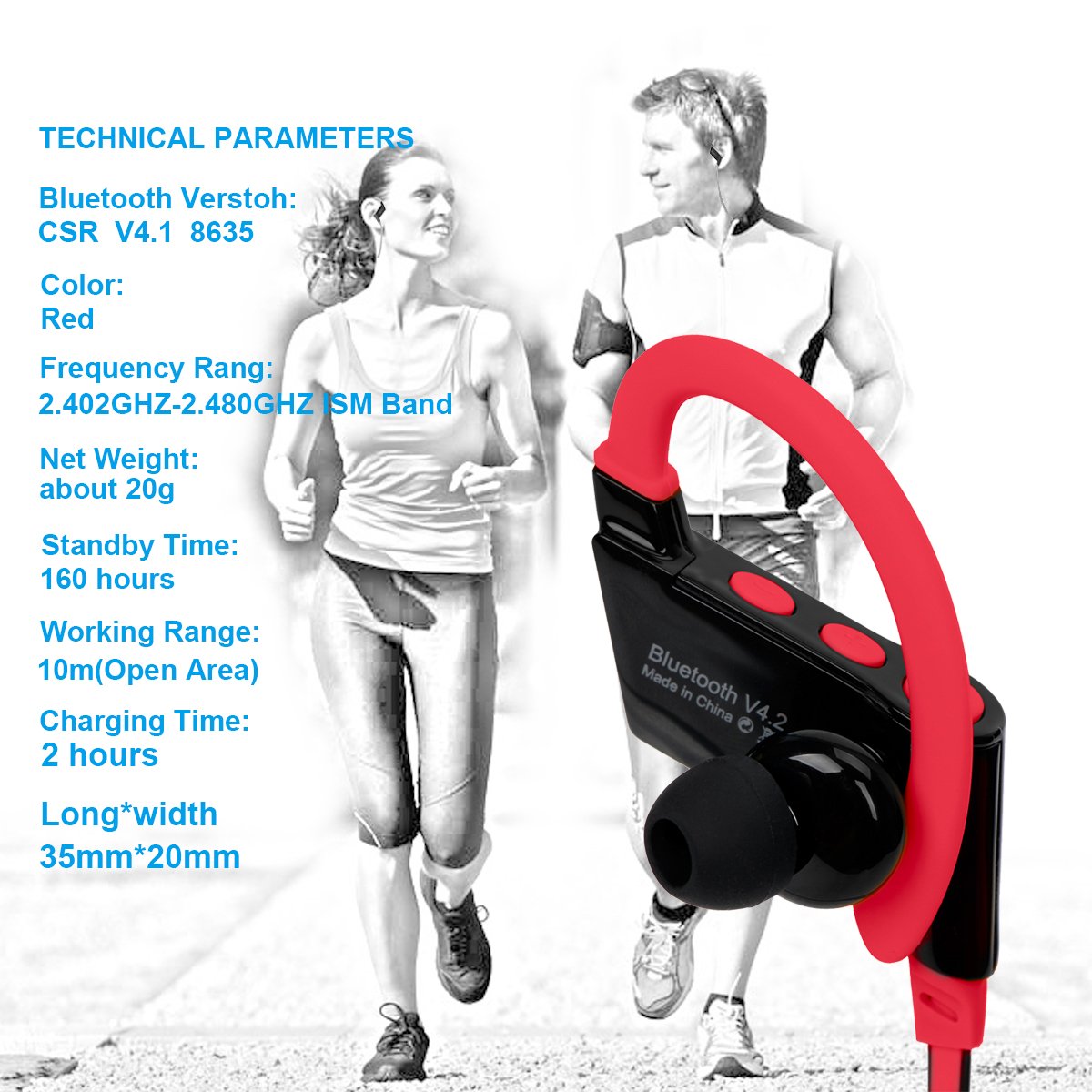 KELODO S808 Behind Neck Bluetooth Headphones, Rechargeable In-ear Earpiece Wireless Headset with Noise Cancelling for iPad iPod iPhone 5s 6 7 and Other Android Mobile or Apple Devices - Red