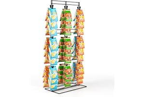 PHOPICH Potato Chip Rack Display Stand, 3-Row with 54 Clips Snack Retail Display Candy Bag Holder Snack Rack Organizer for Counter, Concession Stand