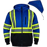 FONIRRA High Visibility Hoodie for Men Reflective ANSI Class 3 Safety Sweatshirts Hi Vis Construction Work Jackets