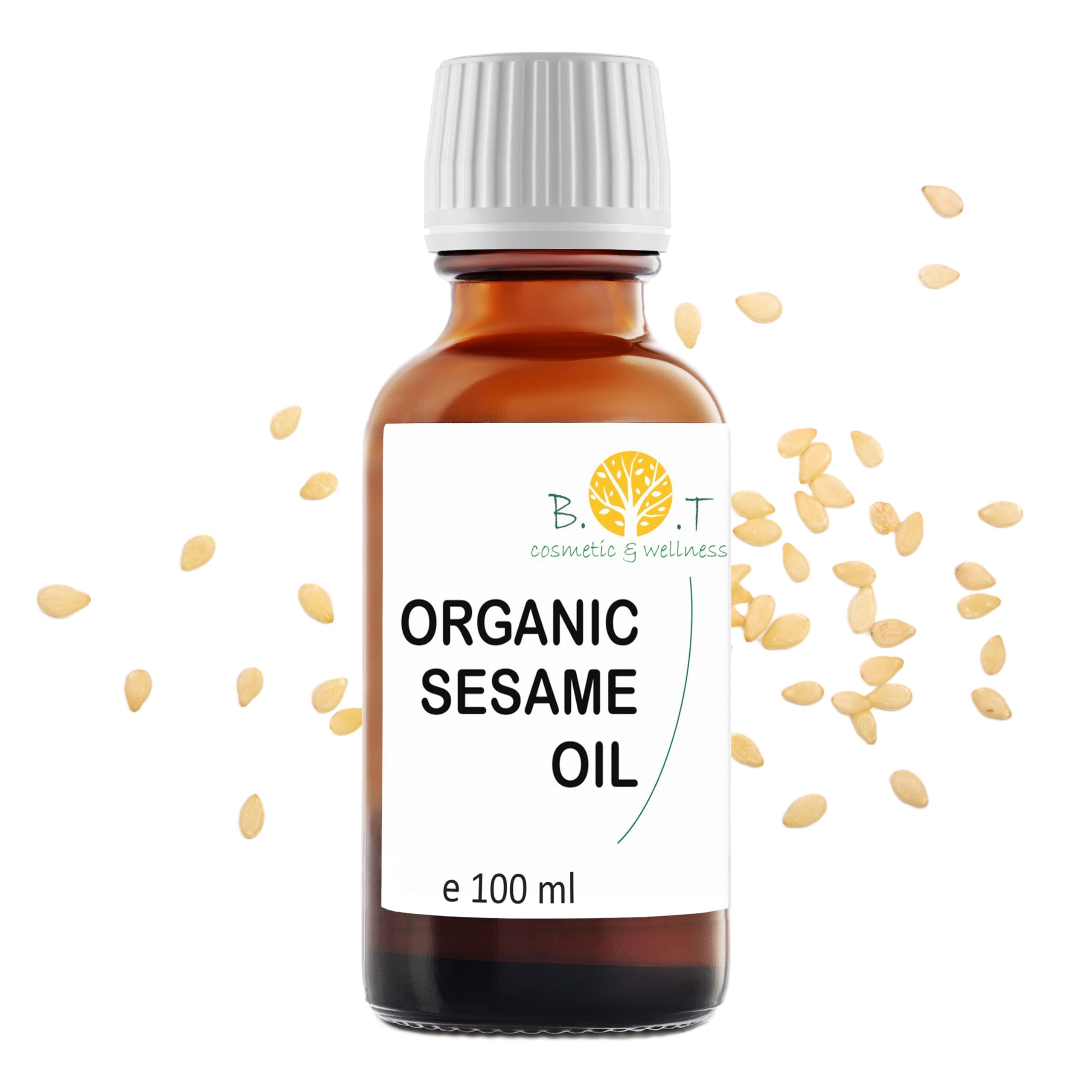 Certified Organic Cold Pressed Sesame Seeds. PREMIUM Sesame Oil 100% Pure & Natural for Beauty Skin (Body & Face), Nails, Ayurvedic Massage, Oil Carrier, Oil Pulling 100 ml 3.52fl oz