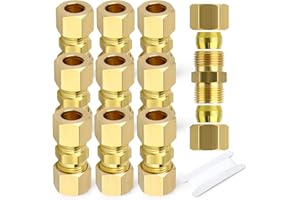 GASHER 10PCS Brass Compression Tube Pipe Fitting Connector, 5/16" Tube OD x 5/16" Tube OD Connector