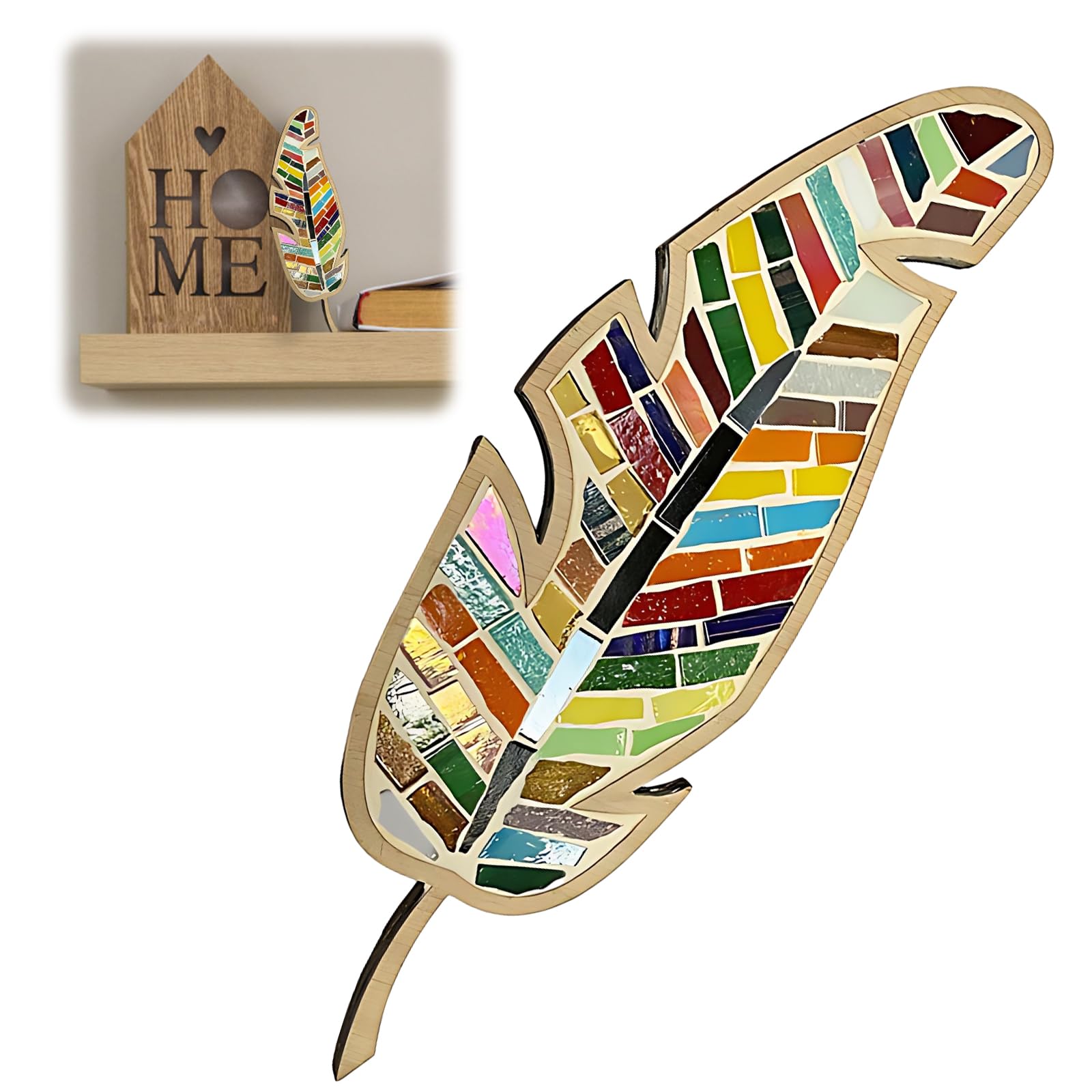 Guangcailun Creativity DIY Mosaic Glass Kit, Mosaic Craft Kit for Adults, Feather Mosaic Craft Kit, Bright Feather DIY Mosaic Kit, Handmade Home Decorations for Adult, Craft Lovers Gift