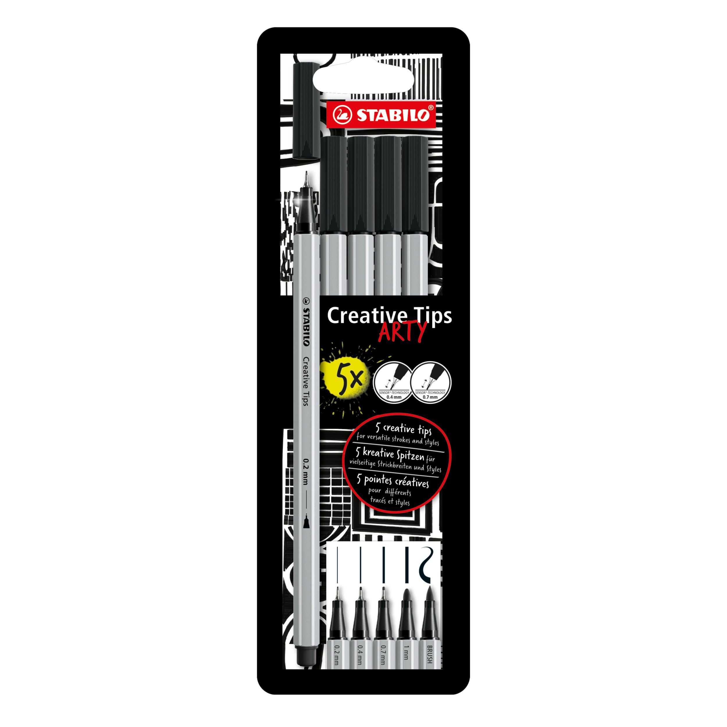 STABILO Creative Tips - Multi-Tip Pen Set - ARTY - Pack of 5 - Black