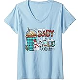Womens Baby It's Cold Outside With Ice Coffee Plaid Christmas Gifts V-Neck T-Shirt