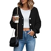 KUOTAI Women's Chunky Knit Open Front Sweaters Long Sleeve Button Loose Short Cardigan Outerwear Coats