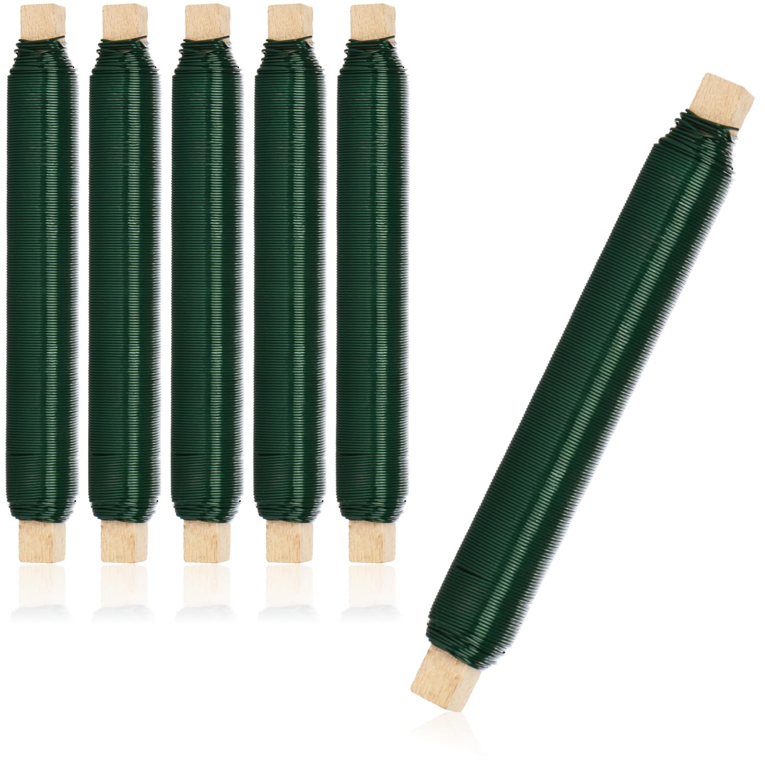 com-four® 6x Flower Wrapping Wire Set - Garden Wire - Green Binding Wire Wound on a Wooden Stick, Thickness 0,65 mm, 600 g (Green - 06 pieces)