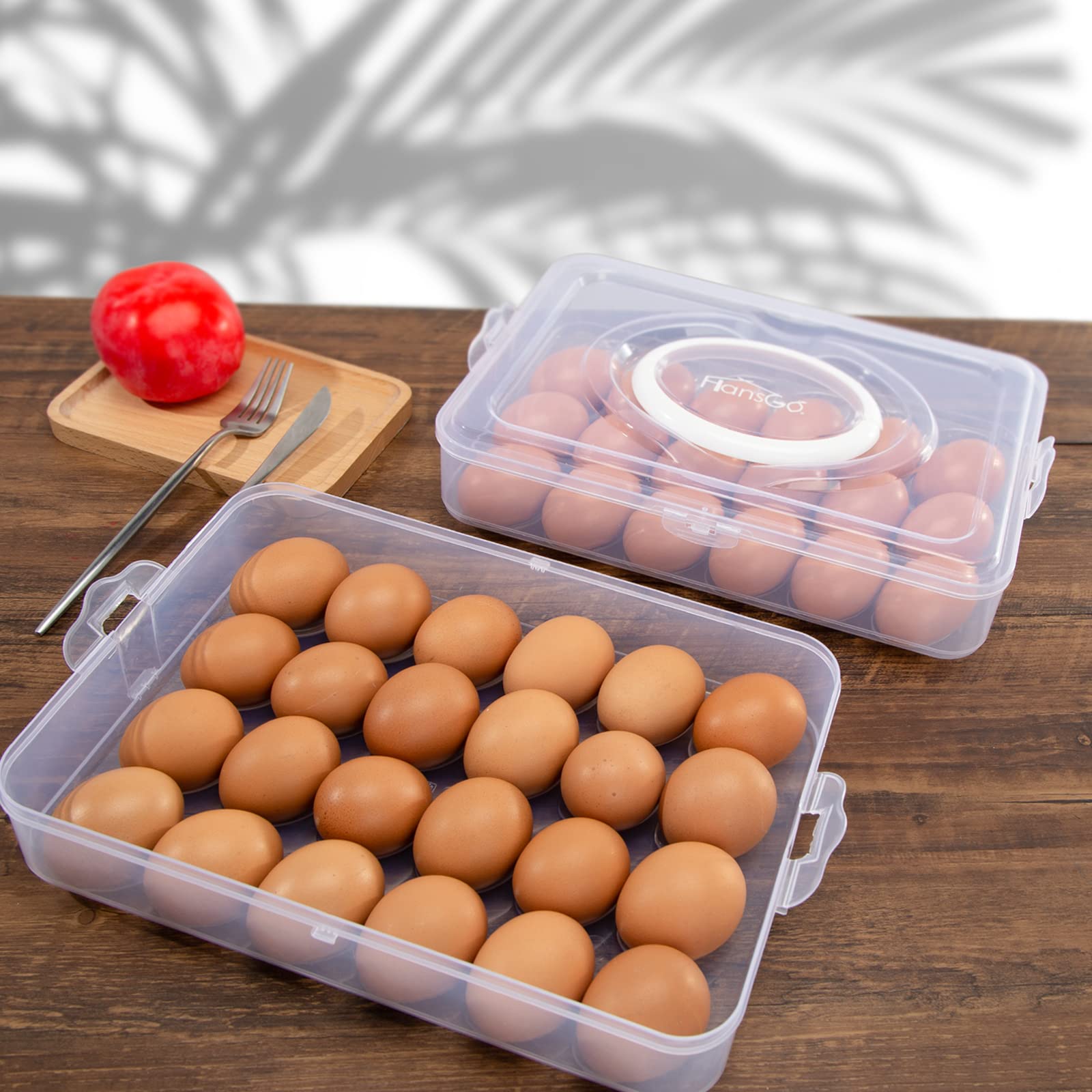 HANSGO 2-Layer Portable Deviled Egg Carrier with Stackable Trays - Dispenser Container with Handle for 48 Eggs