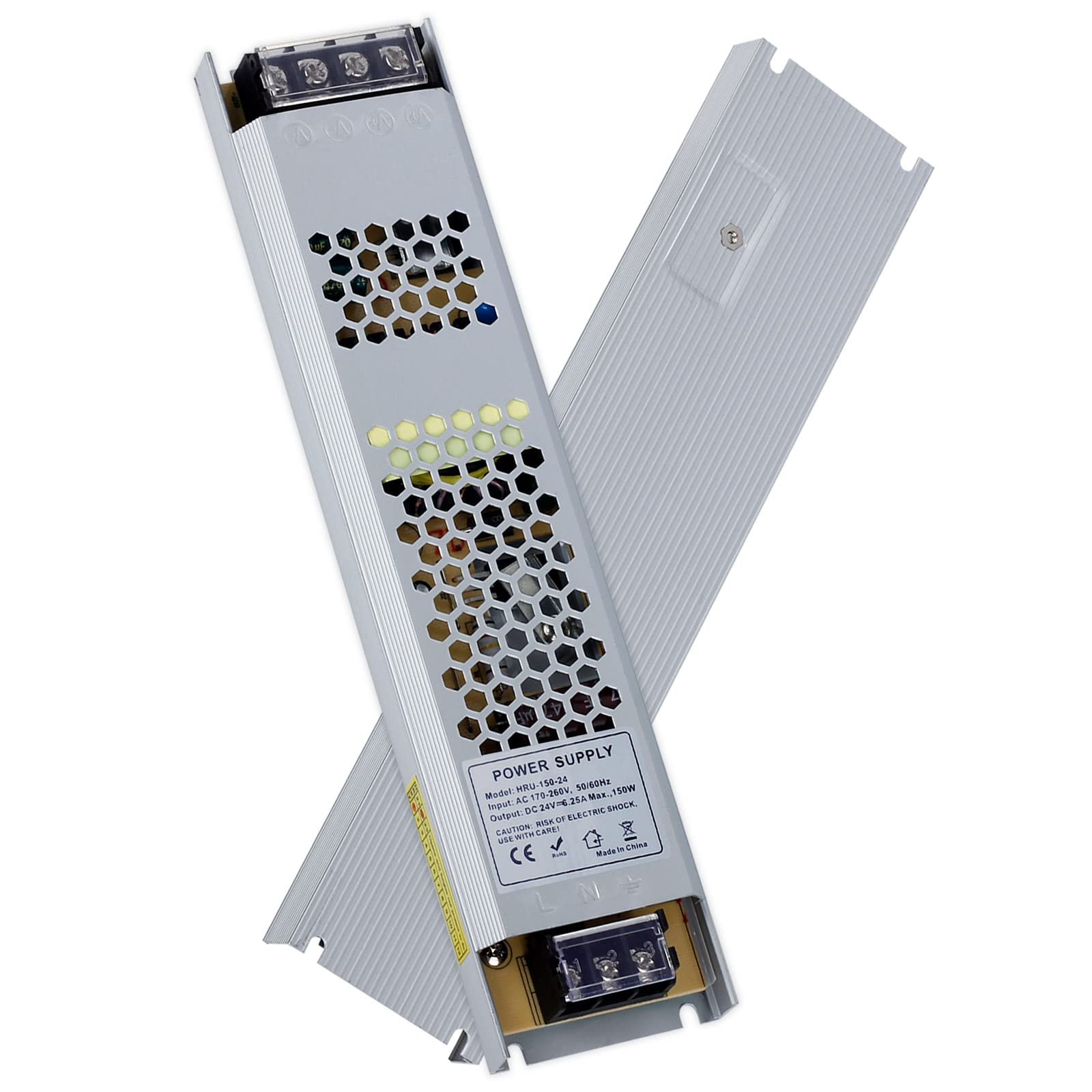 VARICART Ultra Slim LED Transformer 24V LED Driver 150W 6.25A, 240 to 24 Volt Transformer, Constant Voltage Switching Strips Light Power Supply, Low Voltage PSU Adaptor for light Cabinet Light