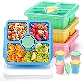 QQKO Bento Snack Box for Adults Kids, Lunchable Meal Prep Container Reusable, 4 Pack Divided Food Storage With Lids, Stackable Lunch Box With Sauce Cups, Pastel