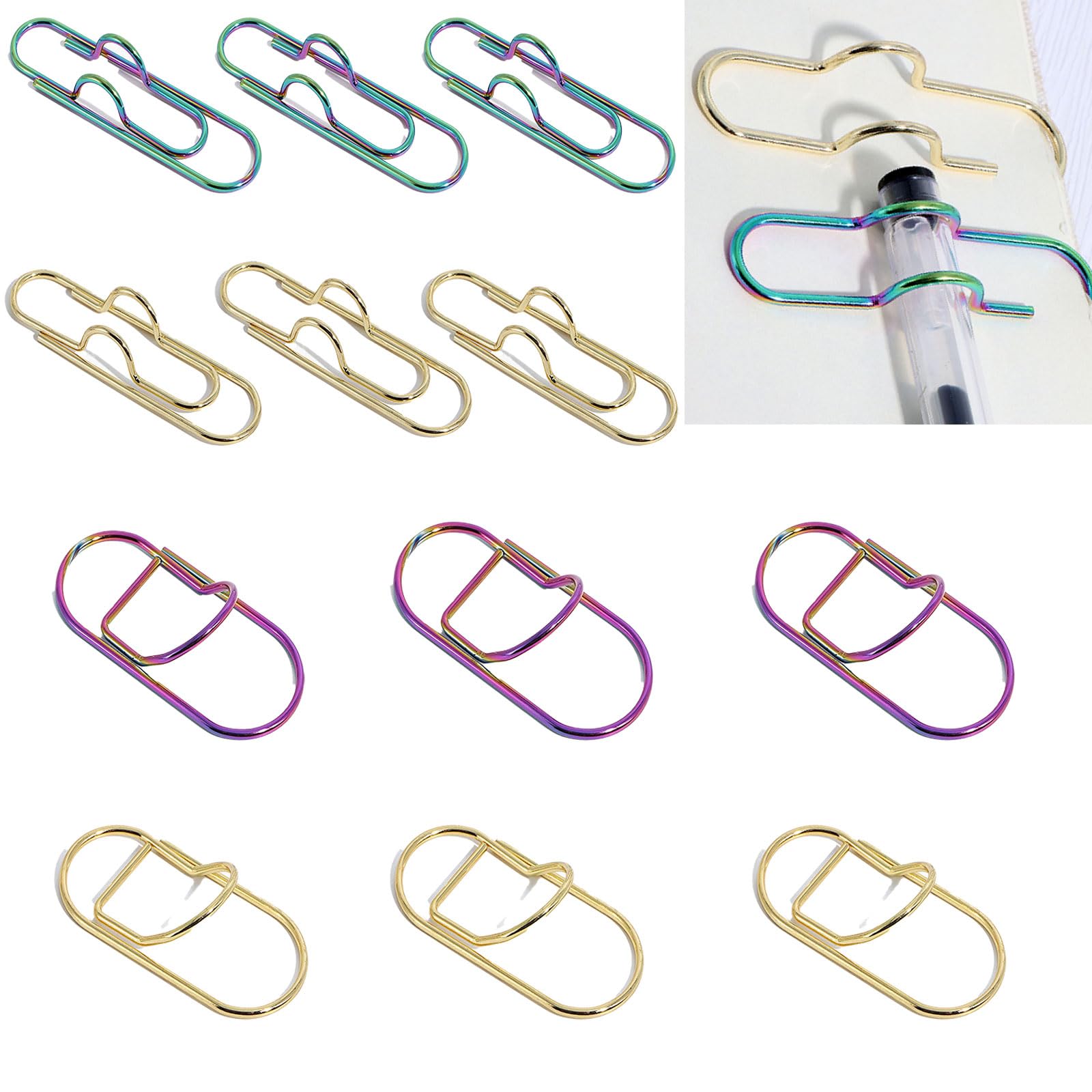 Photo 1 of 12 Pcs Metal Paper Clip Pen Clips,Suitable for Notebooks Planners, Office School Supplies, 2 Styles 2 Colors (3 Clips Each)